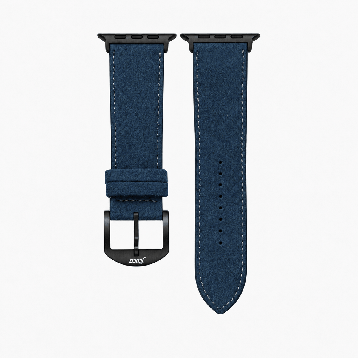 Alcantara – Apple Watch Armband in Blau, hochwertiges apple watch armband in edlem Blau mit schwarzer Hardware, Länge M.