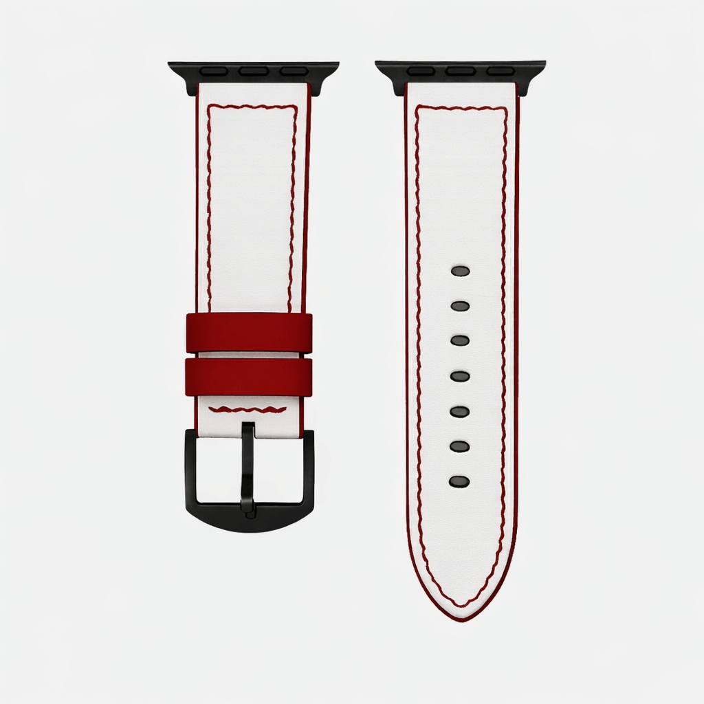 Das Sandlot – Weißes Baseball-Leder Apple Watch Band mit authentischem deutschen Kalbleder, inspiriert von der Haptik eines Baseballs.