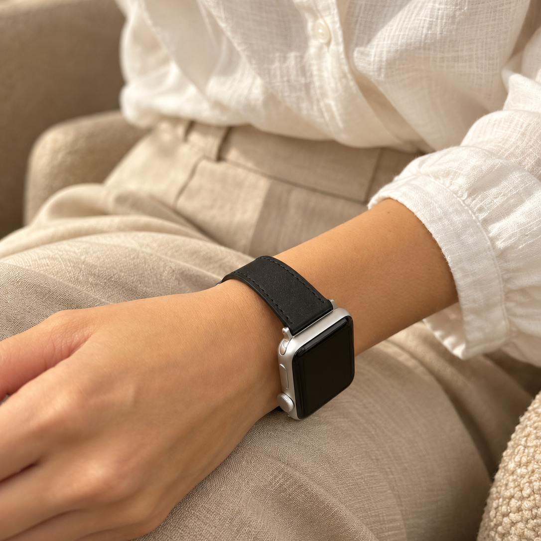 Schwarzes Apple Watch Armband Leder - Bidart