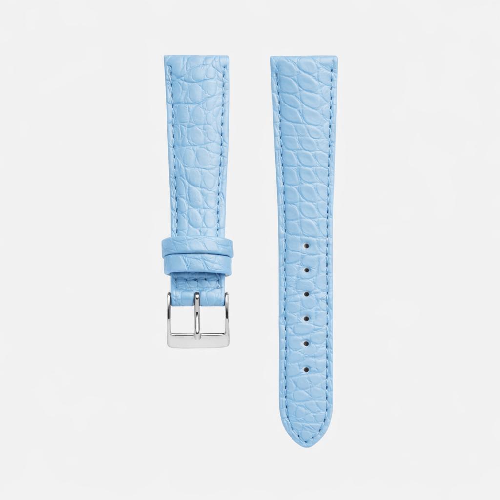 Frosted – Armband aus edlem, matt gefinishtem Louisiana-Alligatorleder in Hellblau, luxuriöses Uhrenarmband aus Krokodilleder.