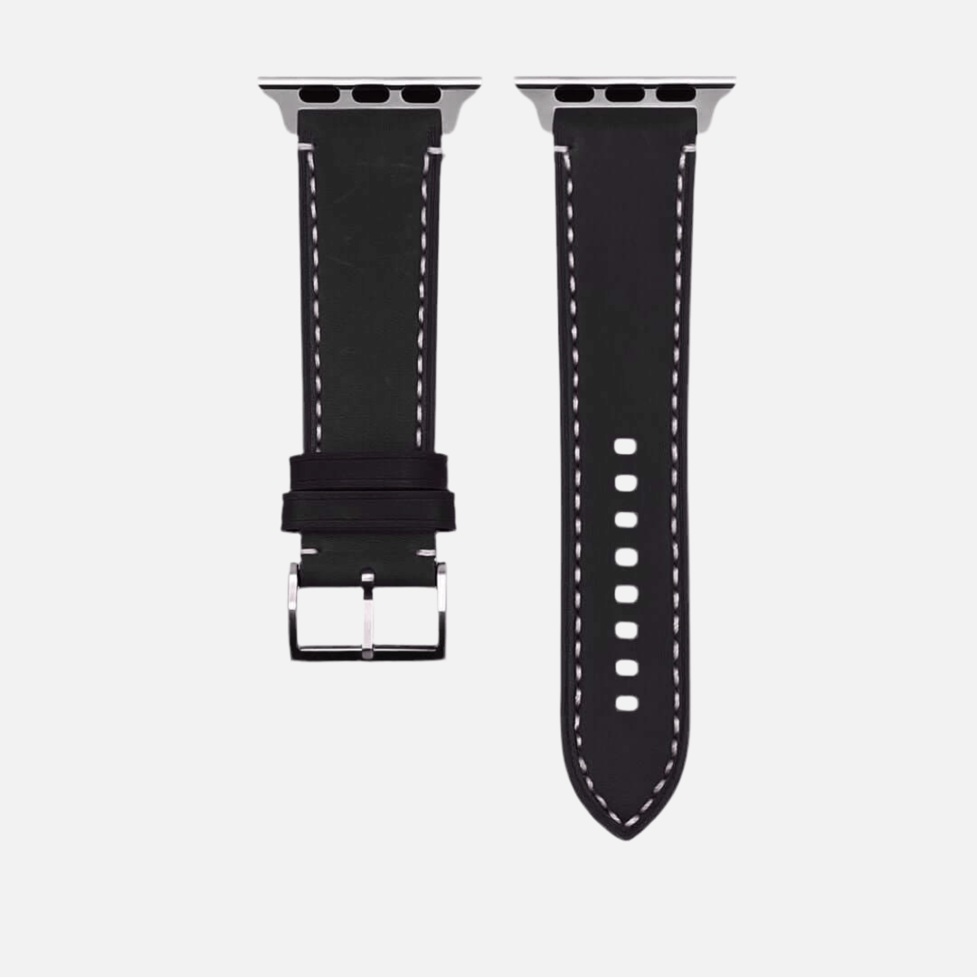 Extra breites 24mm Bio-Lederarmband für Apple Watch Ultra, handgefertigt in Deutschland, pflanzlich gegerbt, schwarz.