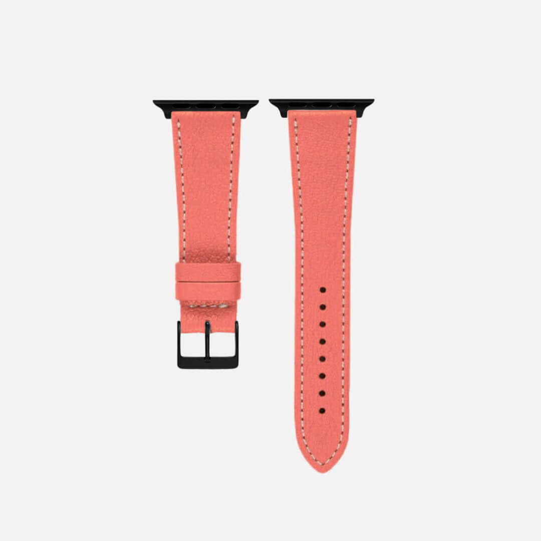 Lachs kurzes Apple Watch Armband- Biarritz, elegantes, langlebiges Ziegenleder-Armband in lachsfarbener Tönung, modernes Design.