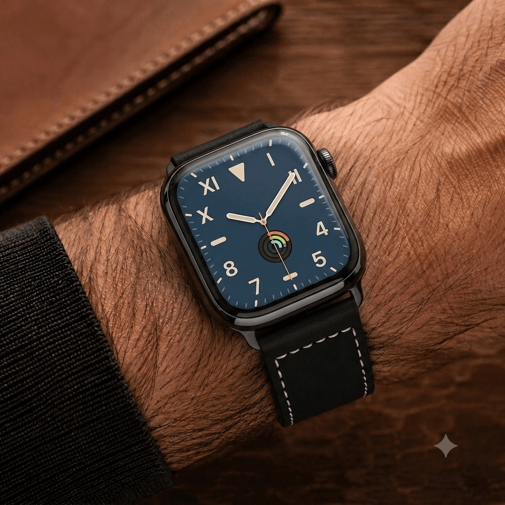 Saddle – Handgefertigtes Lederarmband passend für Apple Watch in Schwarz