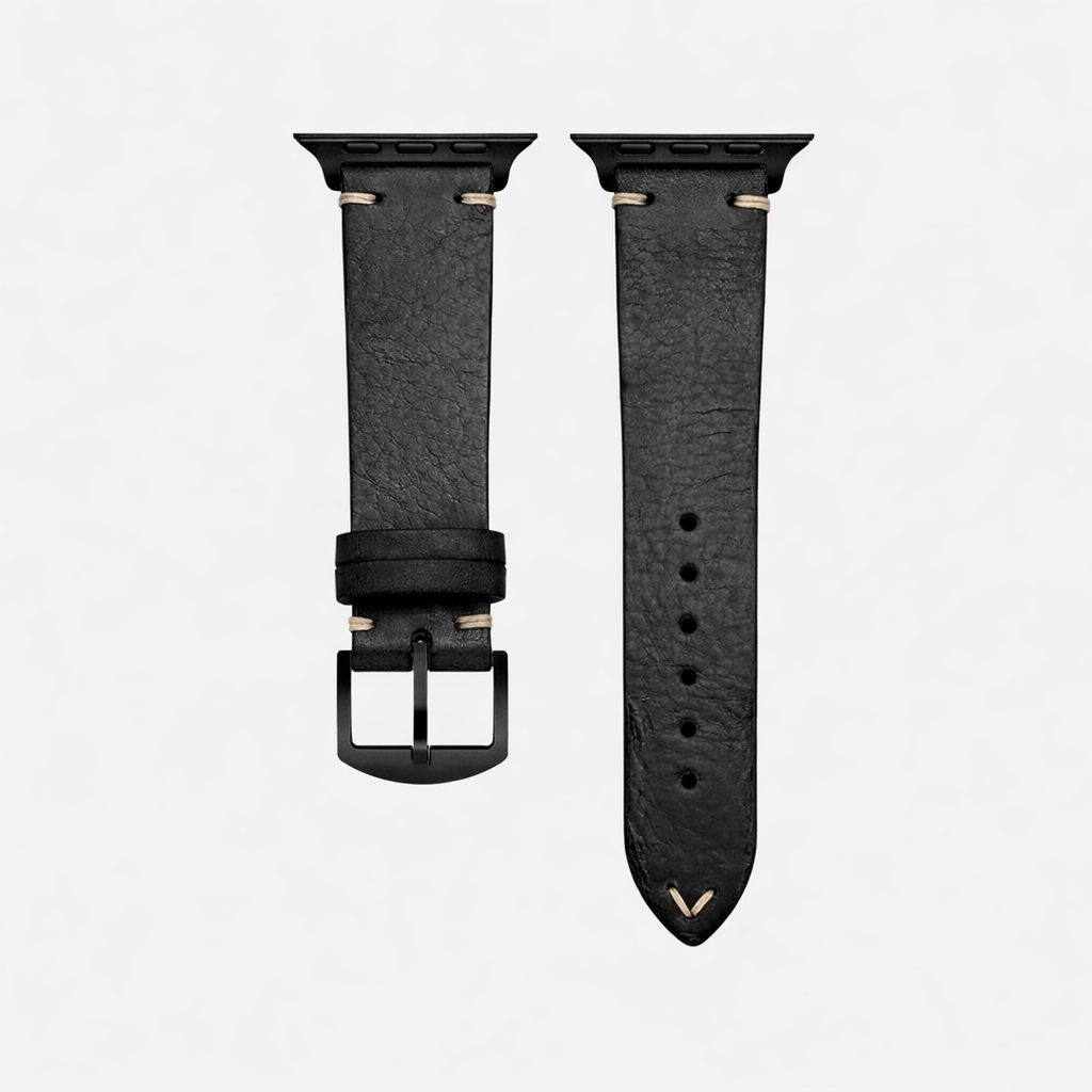 Hunter Apple Watch Armband Leder Schwarz, hochwertiges Lederarmband für Apple Watch, zeitlos elegant in schwarz