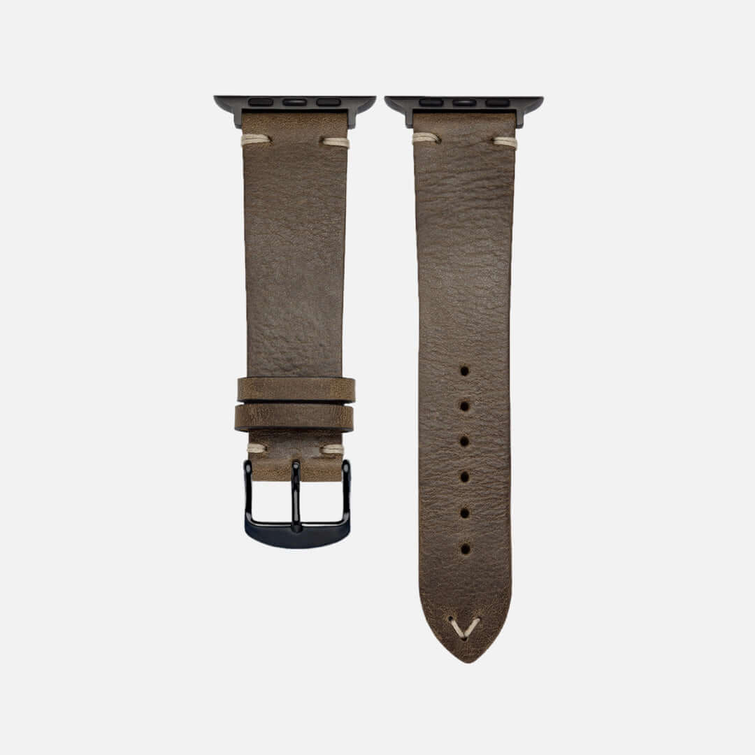 Hunter Apple Watch Armbandleder Olive in olivgrün aus vegetabil gegerbtem Rindleder, modisches Zubehör für Smartwatch.