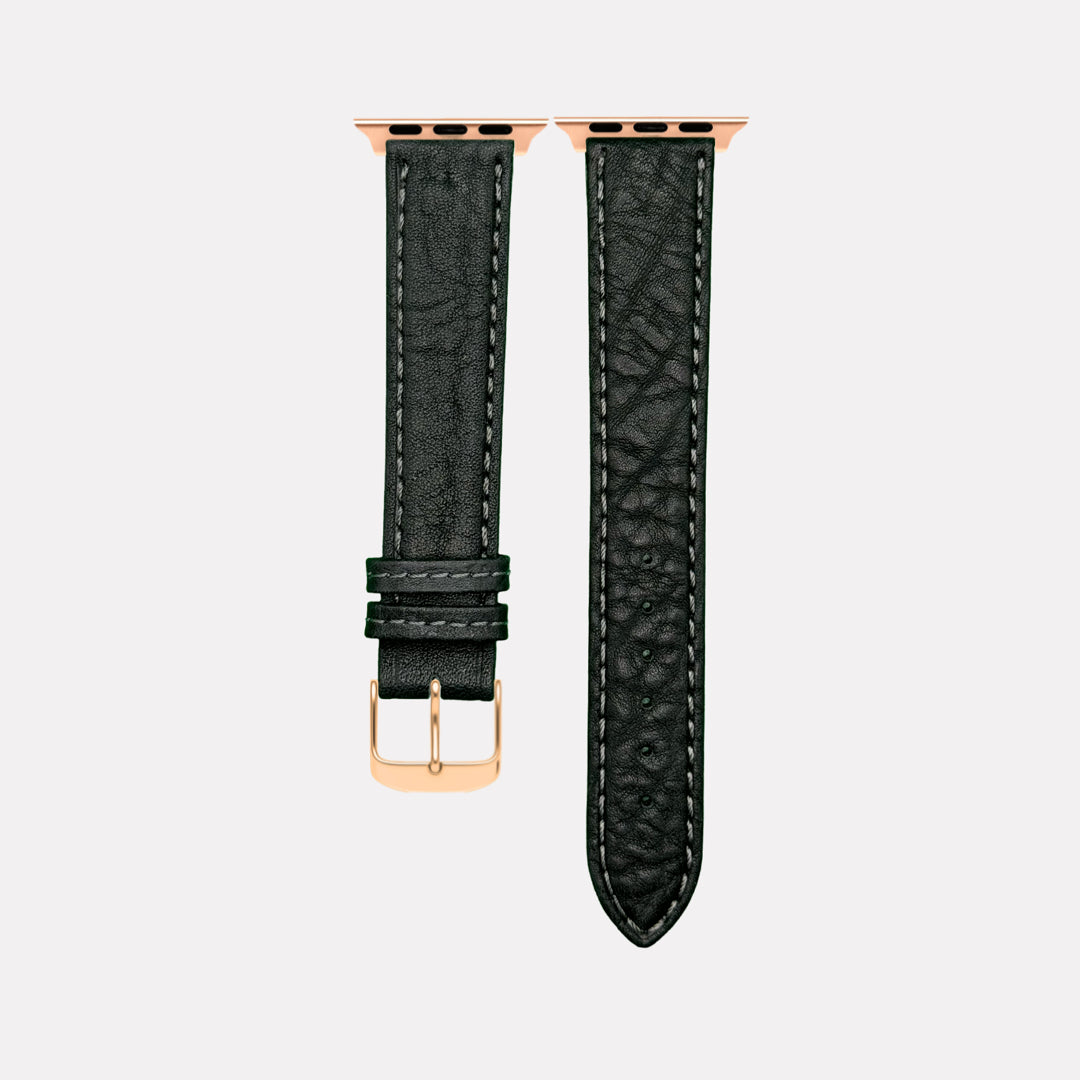 Apple Watch Stierlederarmband Torro Modern Schwarz aus spanischem Leder für zeitlose Eleganz und Langlebigkeit, handgefertigt in Deutschland.