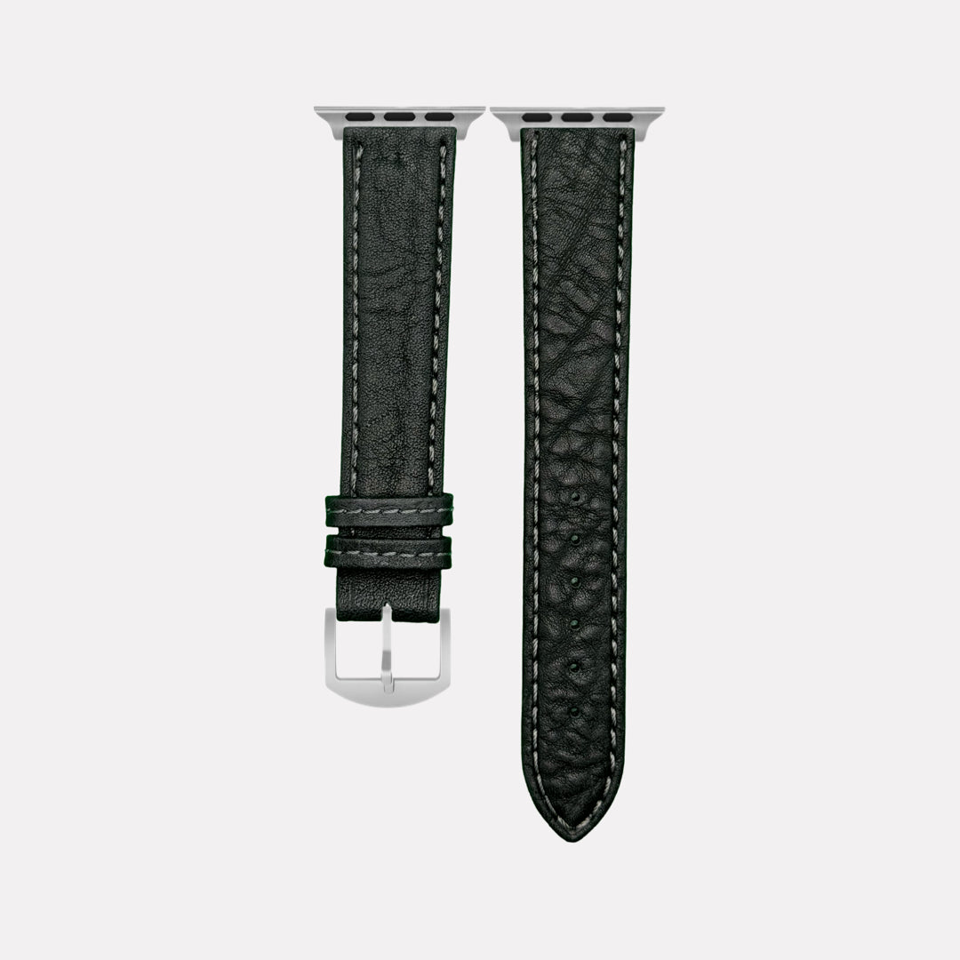 Apple Watch Stierlederarmband Torro Modern Schwarz in elegantem Design aus spanischem Stiernackenleder, handgefertigt in Deutschland.