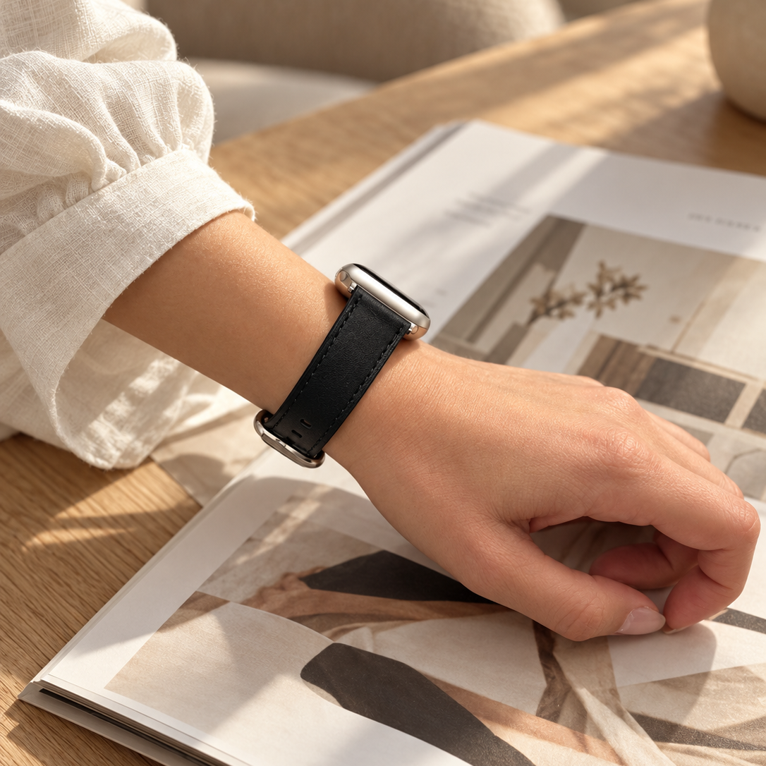 Schwarzes Apple Watch Armband Leder - Bidart
