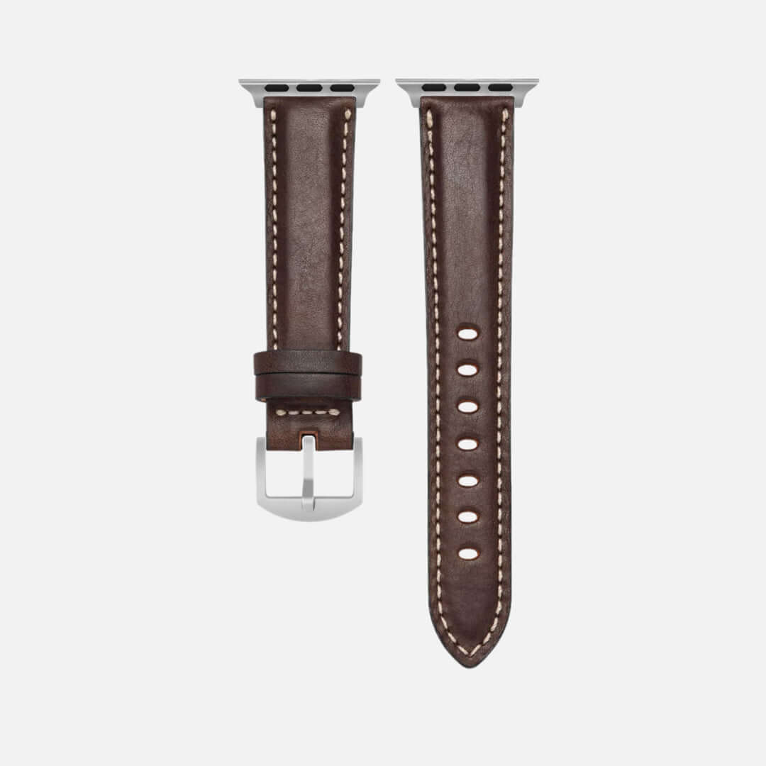 Apple Watch Lederarmband Casablanca – Dunkelbraun, italienisches Rindleder, passend für Series 1-10 und Ultra, klassisch und langlebig.