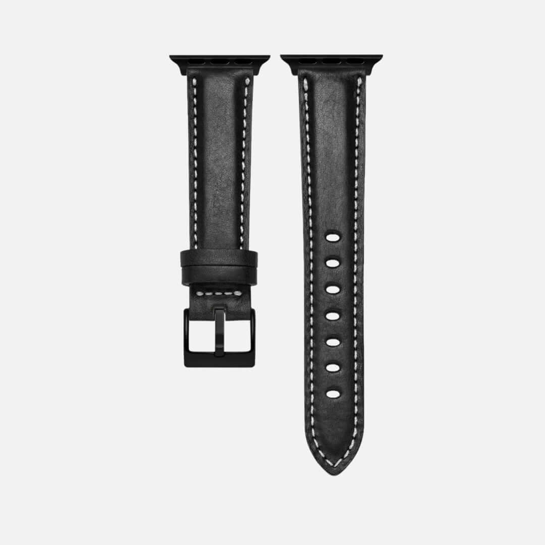 Apple Watch Lederarmband Casablanca – Schwarz aus italienischem Rindleder, kompatibel mit Series 1-10 und Ultra, stilvoll und robust.