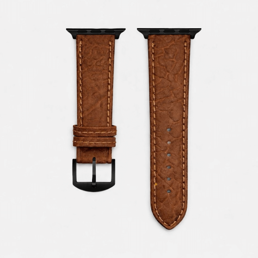 Apple Watch Stierlederarmband Torro Modern Hellbraun aus spanischem Leder, handgefertigt in Deutschland, langlebig und einzigartig.
