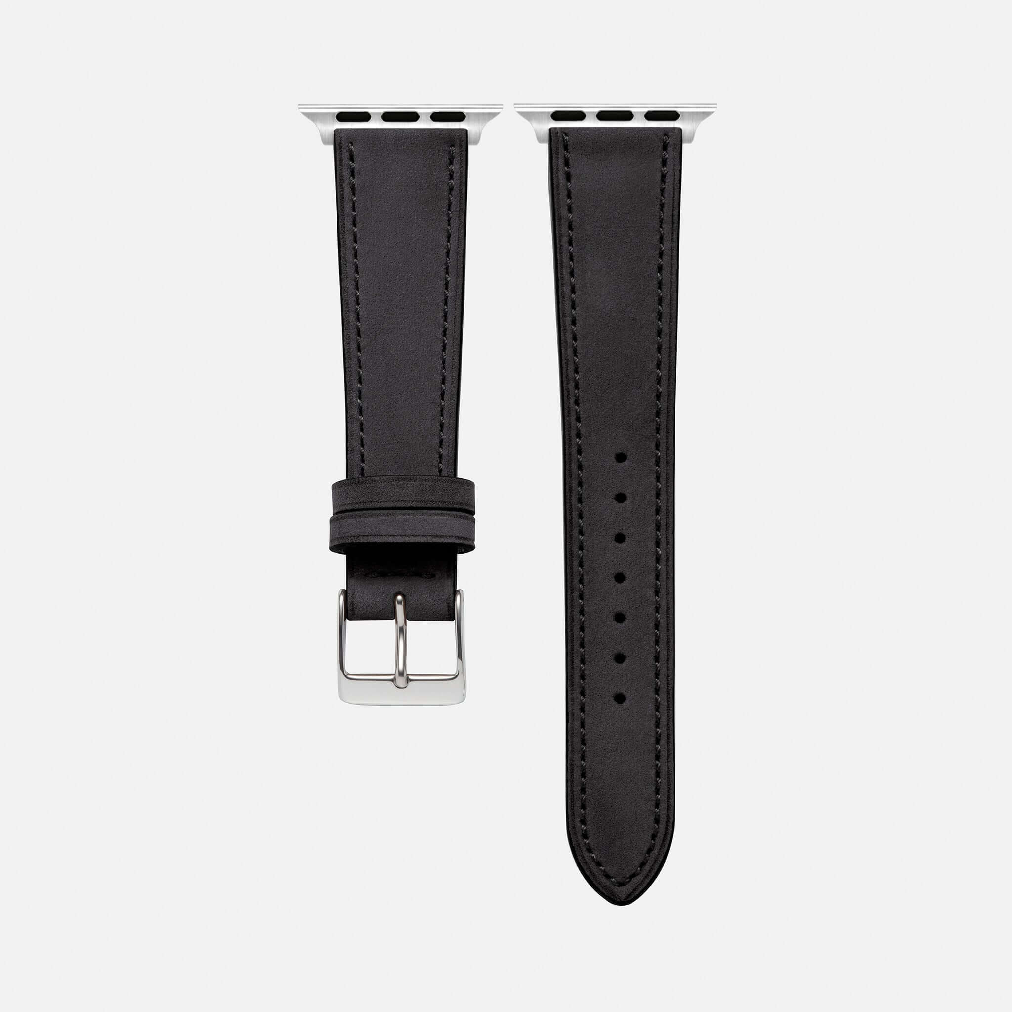 Mountain Apple Watch Lederarmband – Schwarz, aus italienischem Nubukleder, minimalistisch und elegant, wasserabweisend, atmungsaktiv