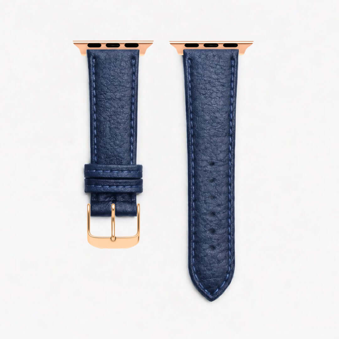 Apple Watch Stierlederarmband Torro Blau in moderner blauer Farbe aus spanischem Stiernackenleder, handgefertigt in Deutschland.