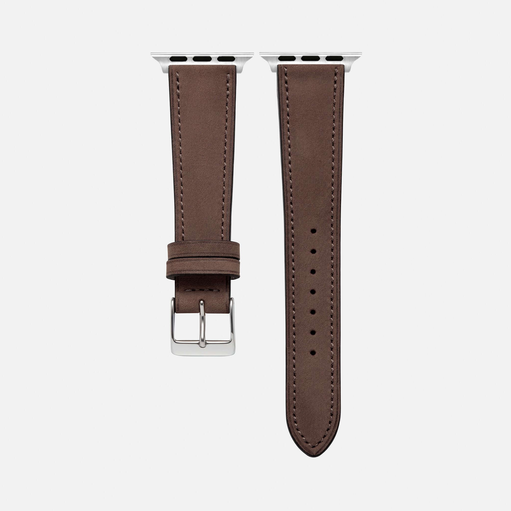 Mountain Apple Watch Lederarmband – Dunkelbraun, edles italienisches Nubukleder mit wasserabweisender Beschichtung für höchsten Tragekomfort.