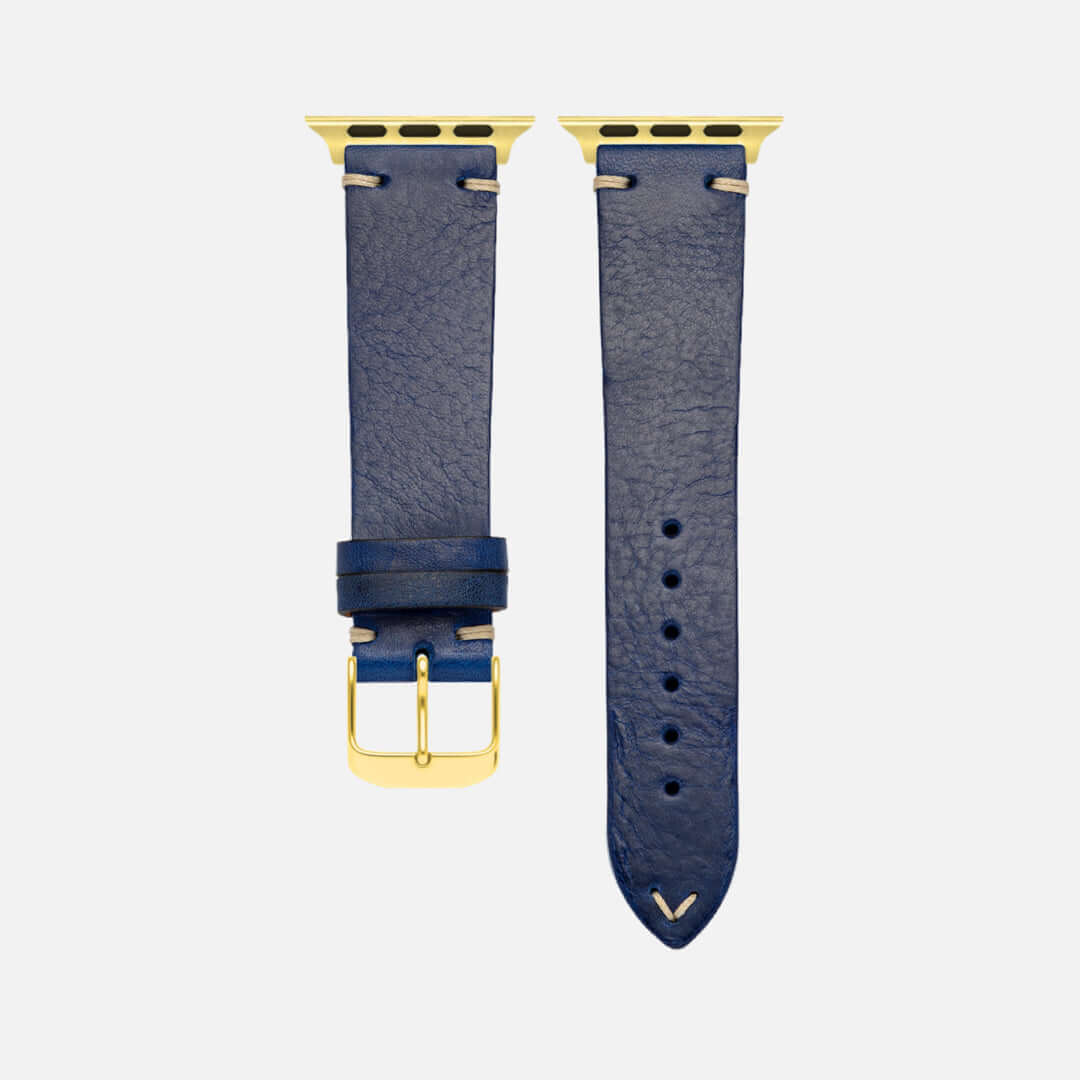 Hunter Apple Watch Armband Leder Blau, elegantes Rindlederarmband in Blau für stilvolle Apple Watch Benutzer. Hergestellt in der Toskana.