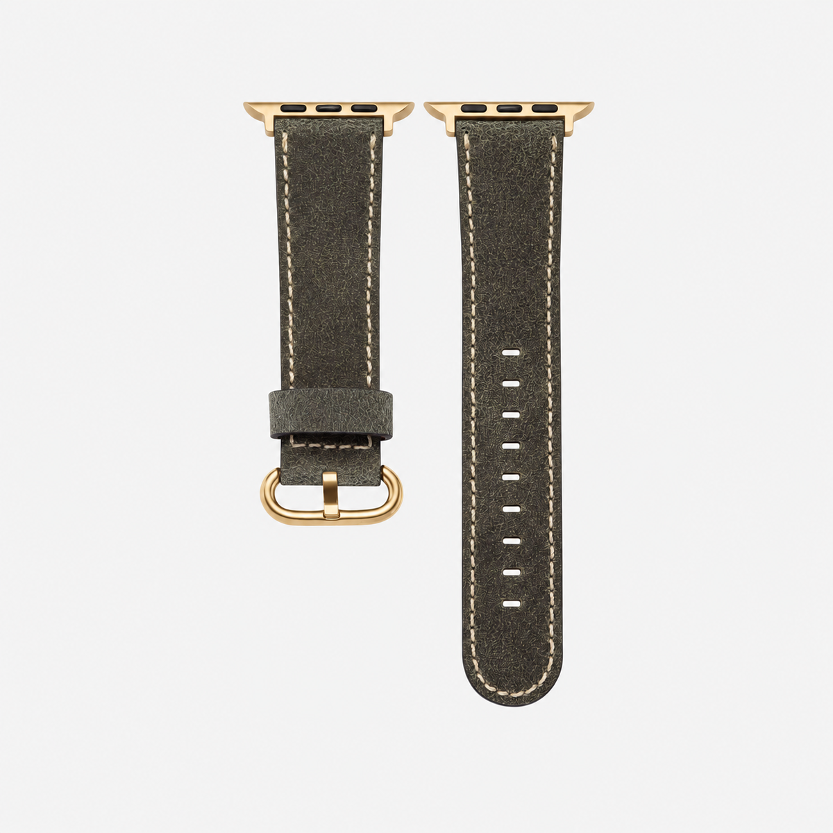 Apple Watch Lederarmband Vintage – Dunkelgrün aus italienischem Rindleder mit goldener Hardware, rustikaler Look.
