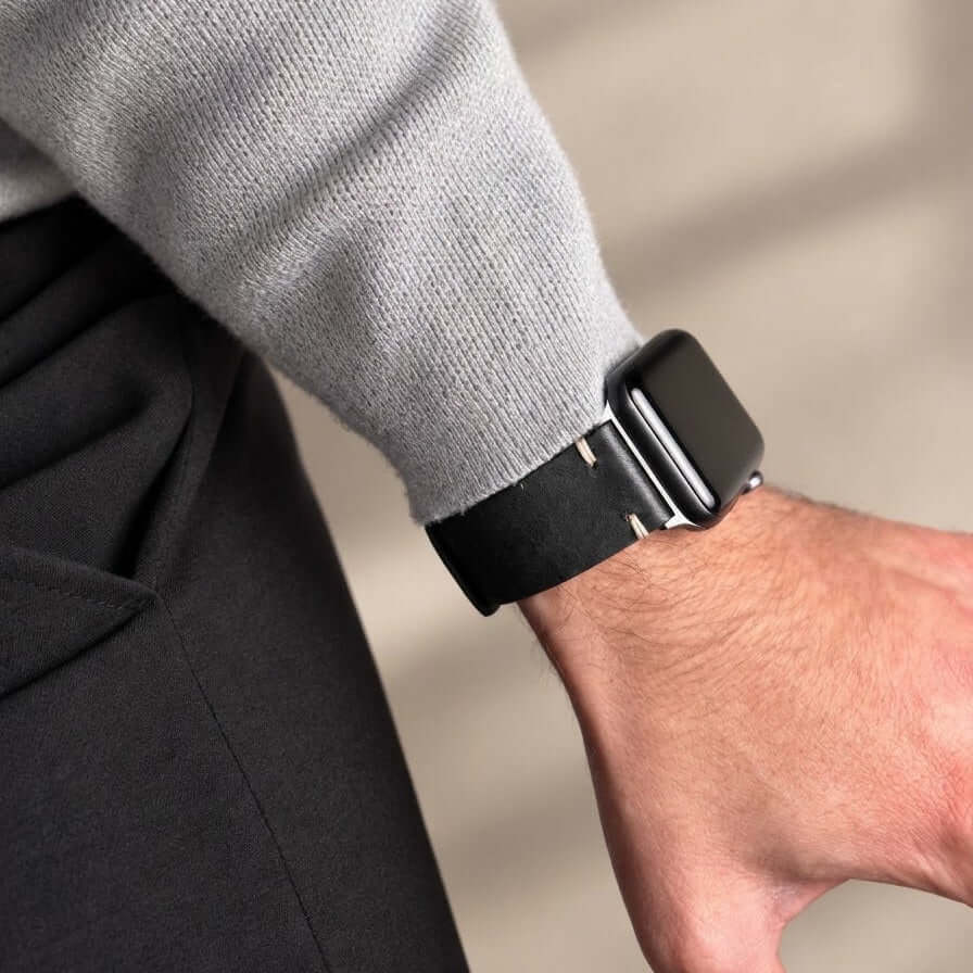 Hunter Apple Watch Armband Leder Schwarz