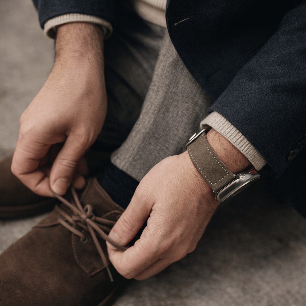 Olivebraun 24mm Apple Watch Ultra Lederhosen Armband – aus altsämisch gegerbtem Hirschleder für stilvolle Naturverbundenheit.