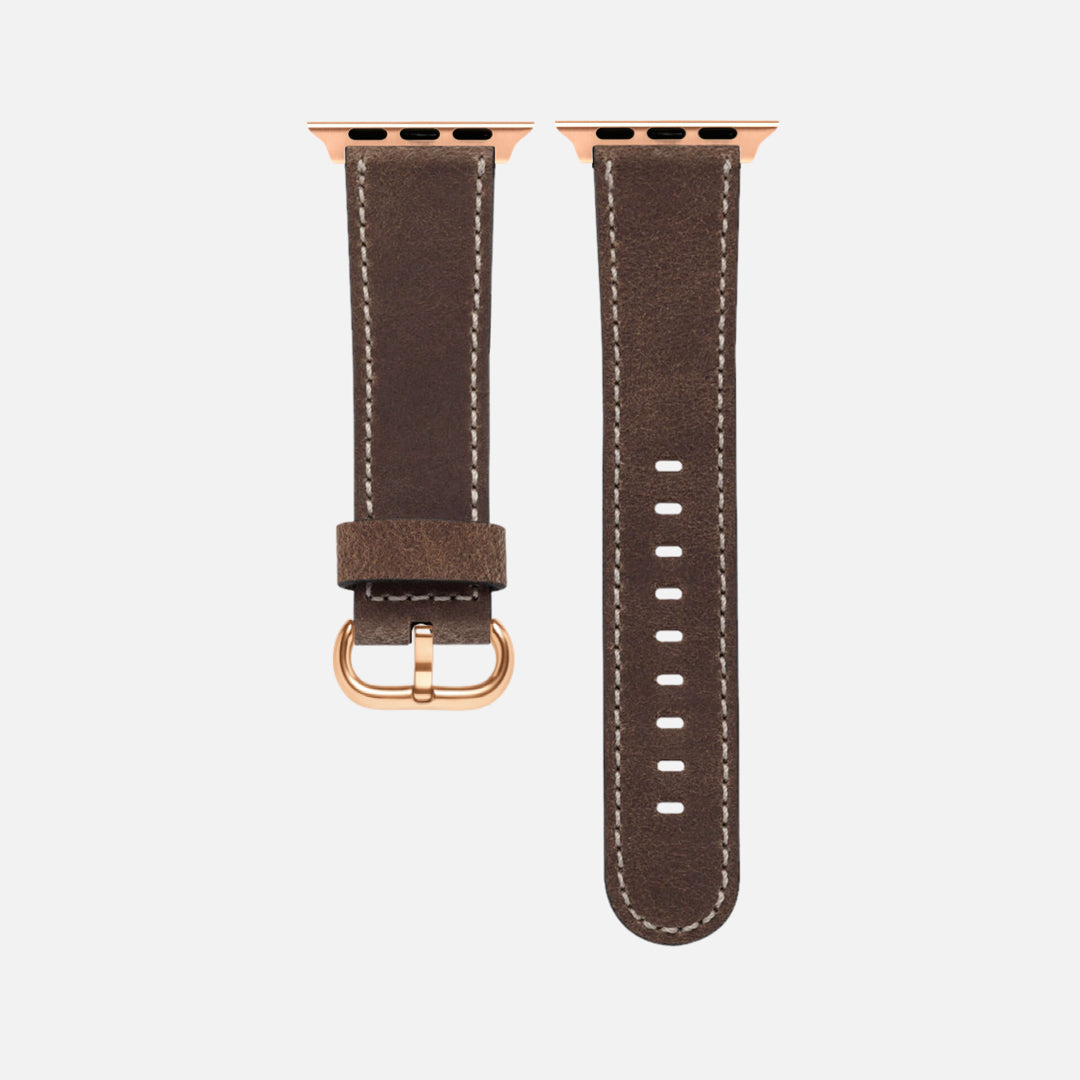 Apple Watch Lederarmband Vintage – Dunkelbraun aus italienischem Rindleder mit Vintage-Struktur, stilvoll und handgefertigt.