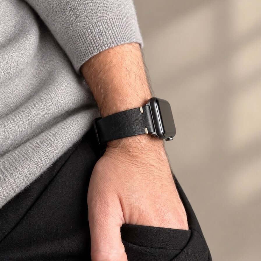 Hunter Apple Watch Armband Leder Schwarz
