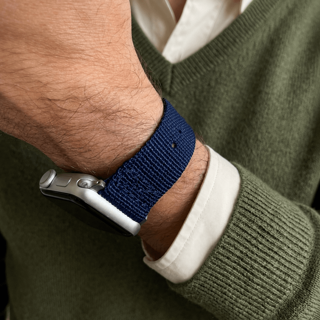 Cotton – Blaues Nylon Apple Watchband im Textil-Look