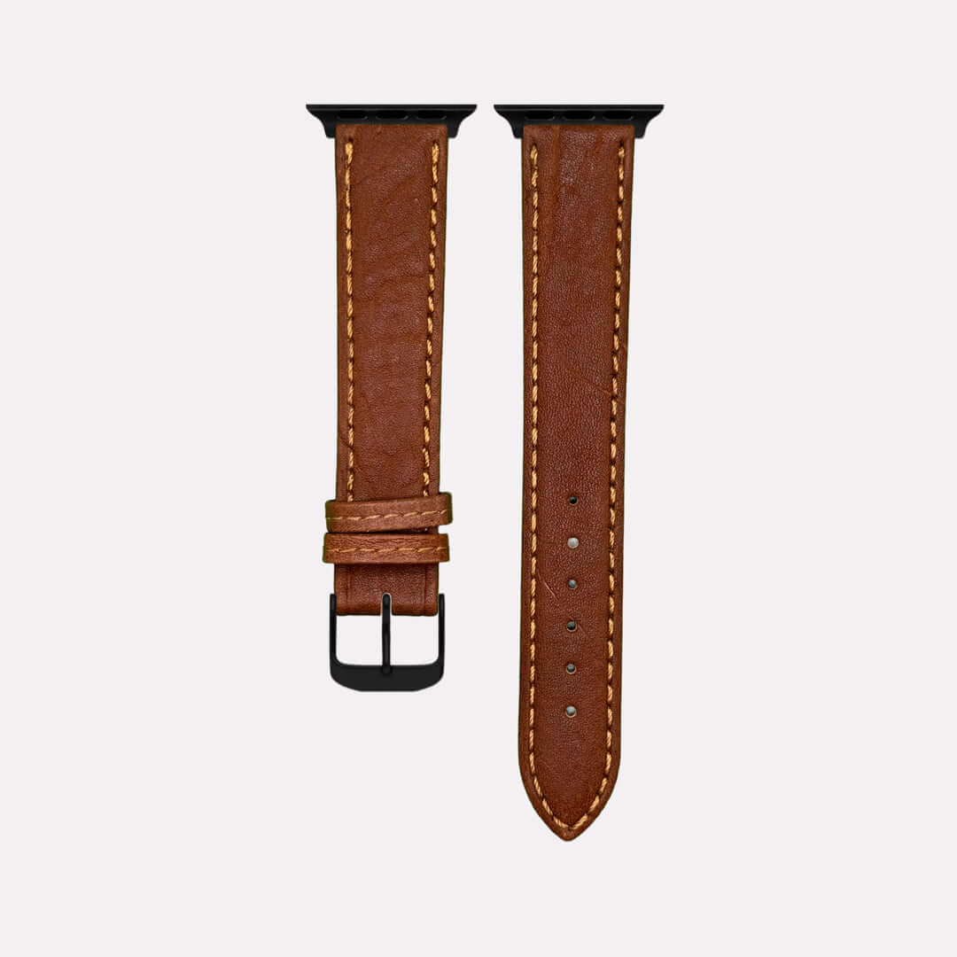 Apple Watch Stierlederarmband Torro Modern Hellbraun, handgefertigtes Lederarmband in Hellbraun, spanisches Stiernackenleder.