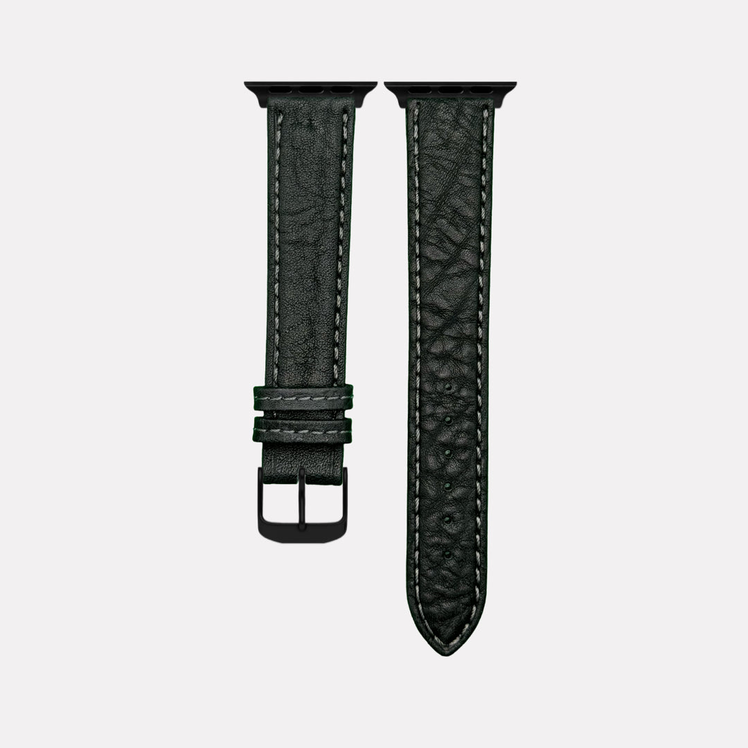 Apple Watch Stierlederarmband Torro Modern Schwarz aus spanischem Leder, handgefertigt, elegant, langlebig, für zeitlose Eleganz.