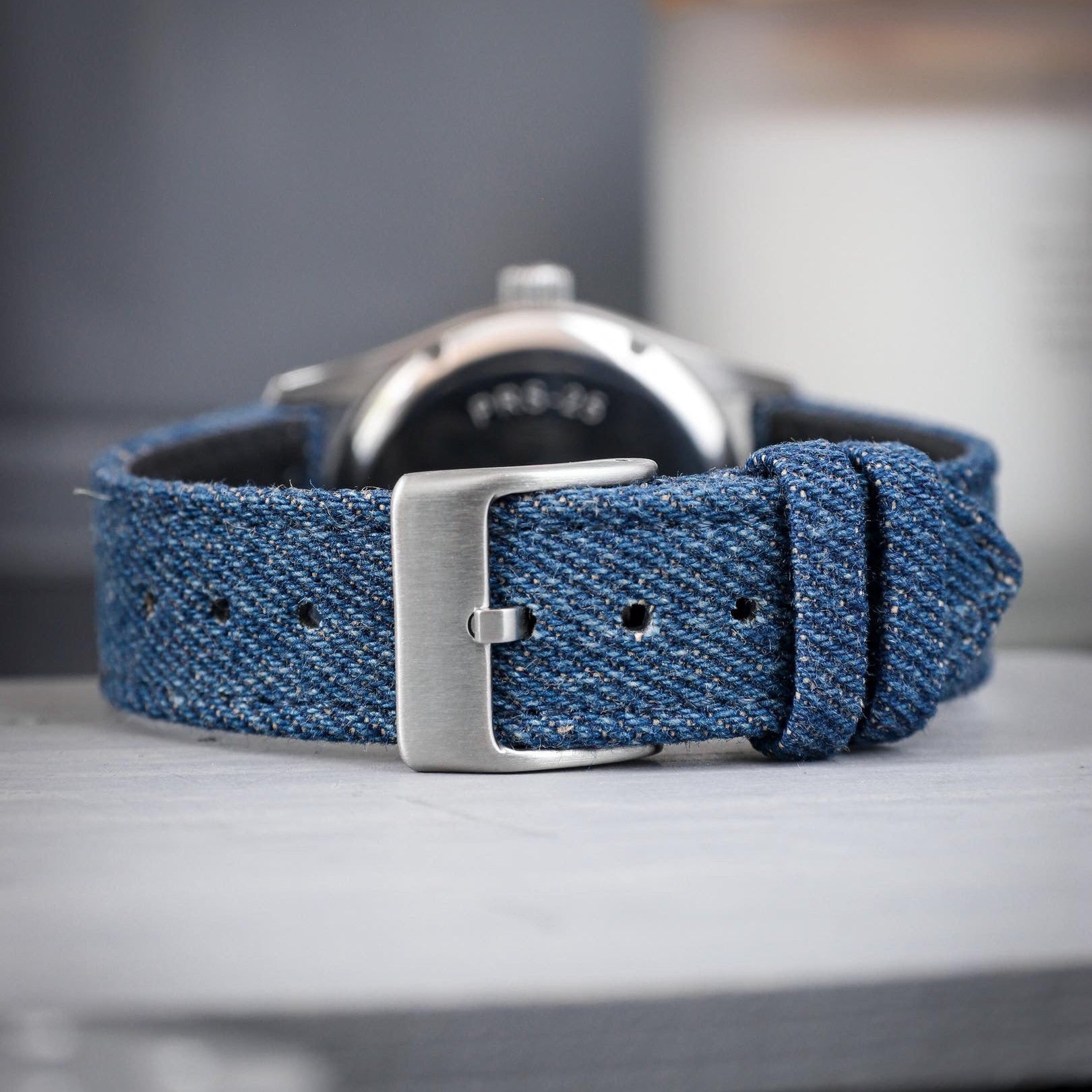 Jeans watch strap made of Japanese denim