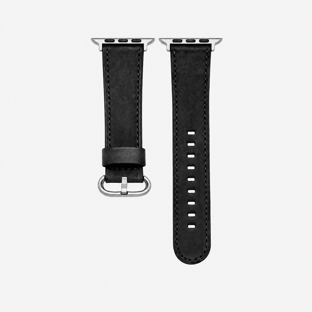 Schwarzes Apple Watch Armband Leder - Bidart aus feinstem Barenia Leder mit silbernem Hardware.