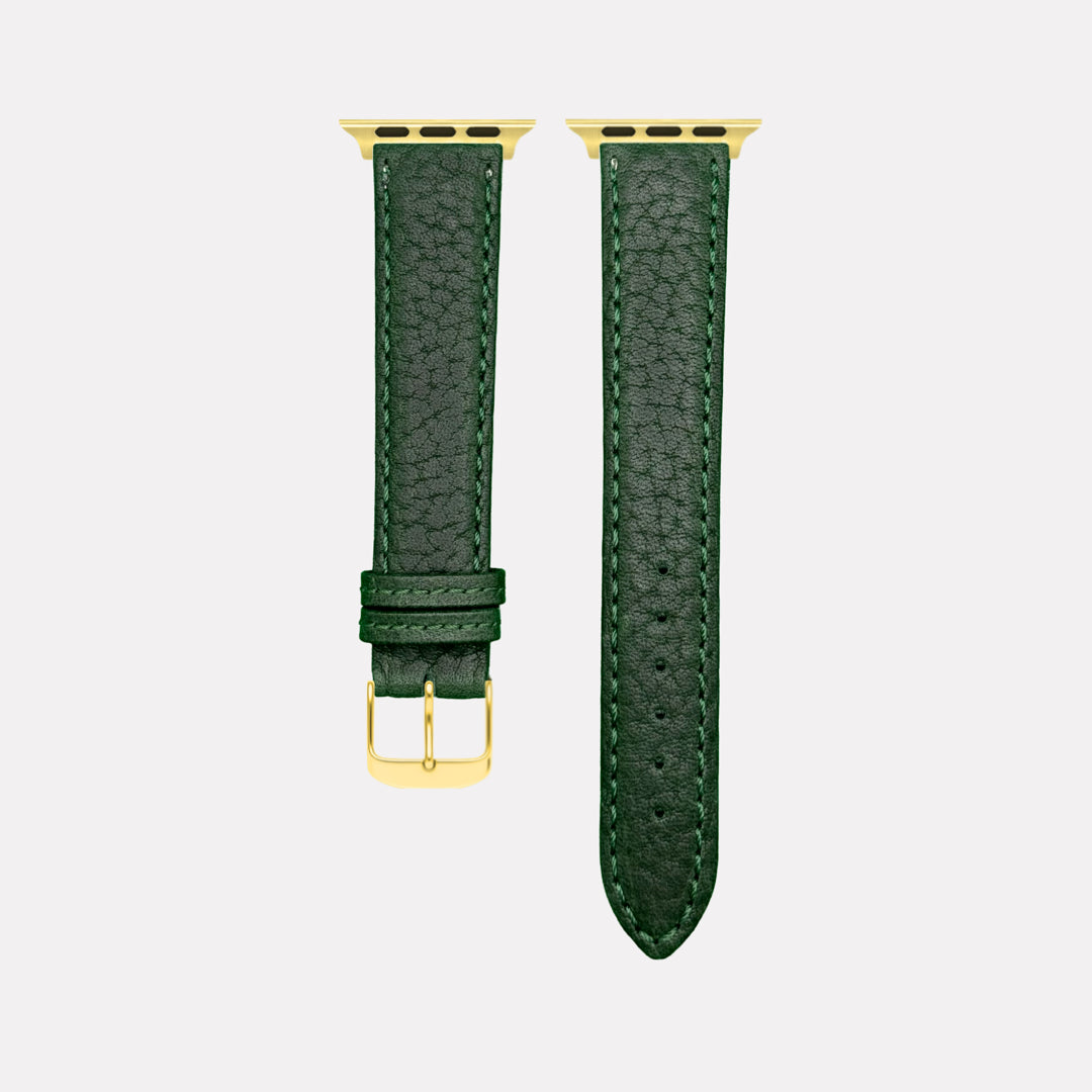 Apple Watch Stierlederarmband Torro Dunkelgrün in hochwertigem, handgearbeitetem spanischen Stiernackenleder für stilvolle Eleganz.
