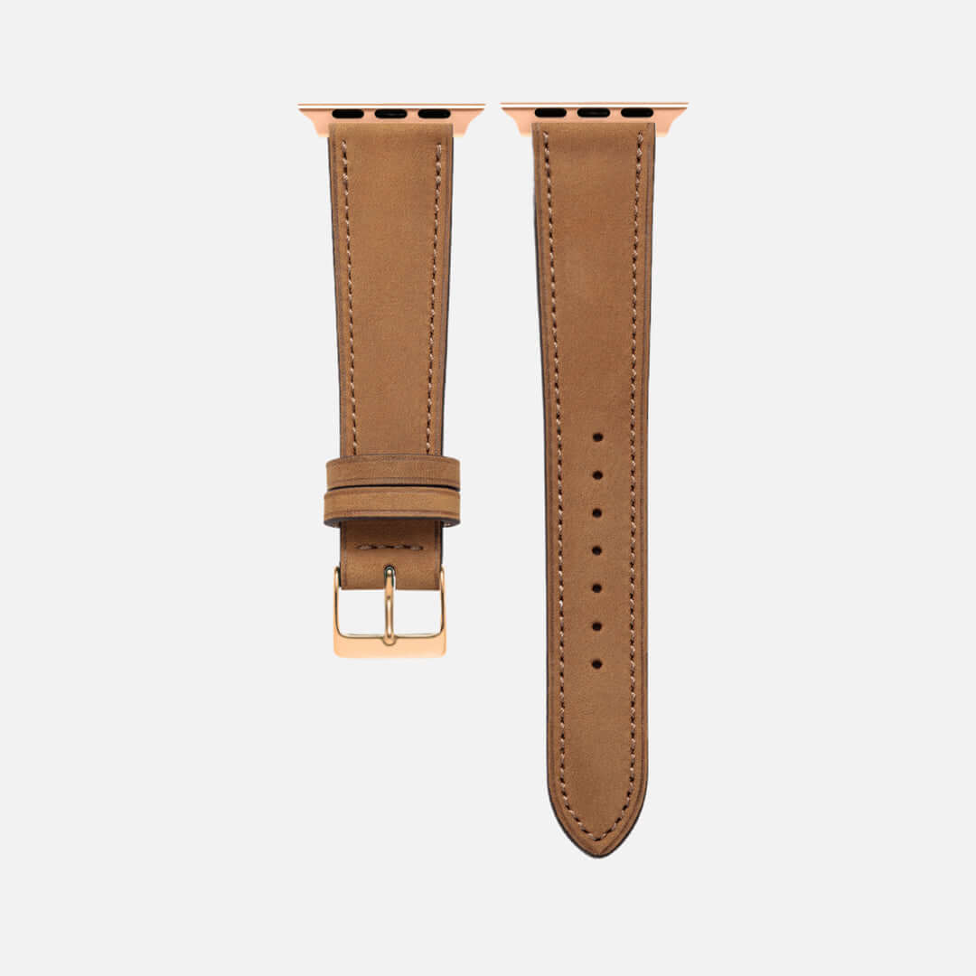Mountain Apple Watch Lederarmband – Cognac aus italienischem Nubukleder, elegantes braunes Armband, langlebig und wasserabweisend.