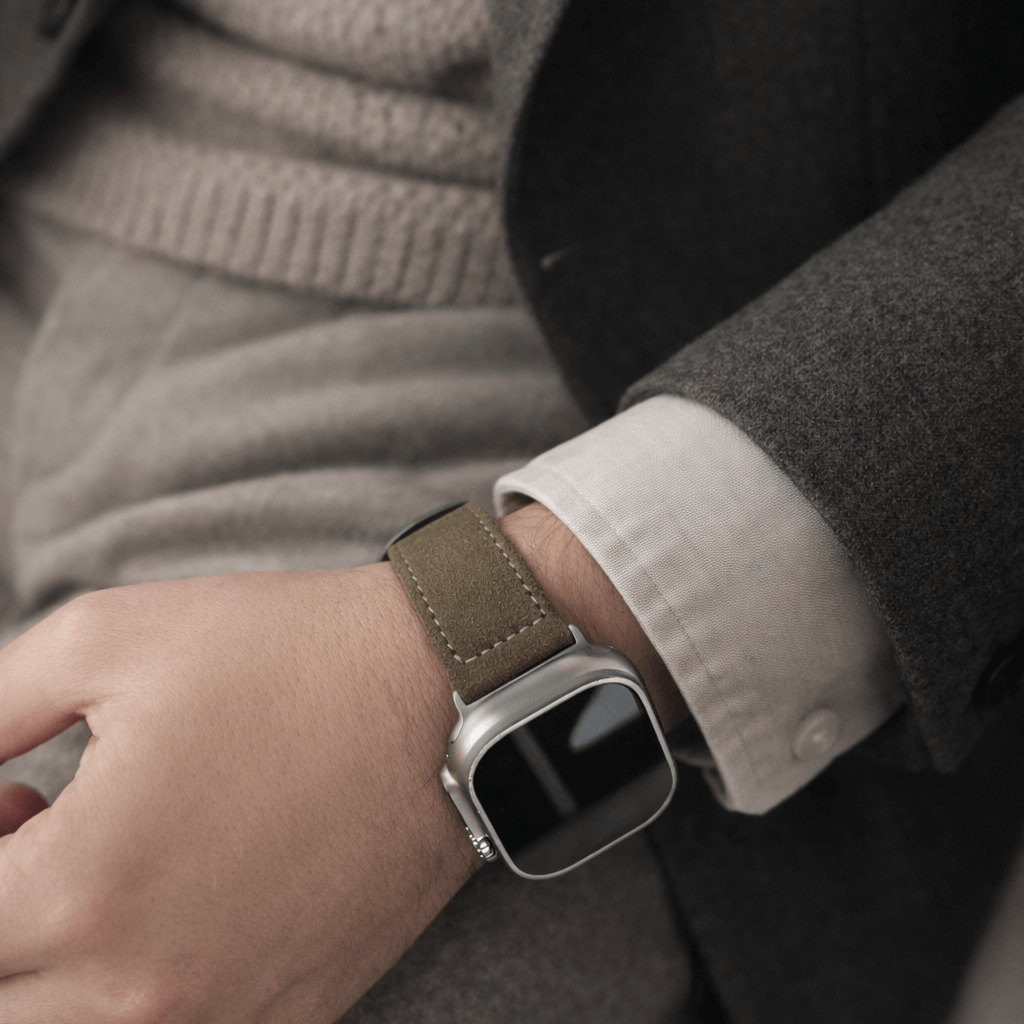 Olivebraun 24mm Apple Watch Ultra Lederhosen Armband – aus altsämisch gegerbtem Hirschleder