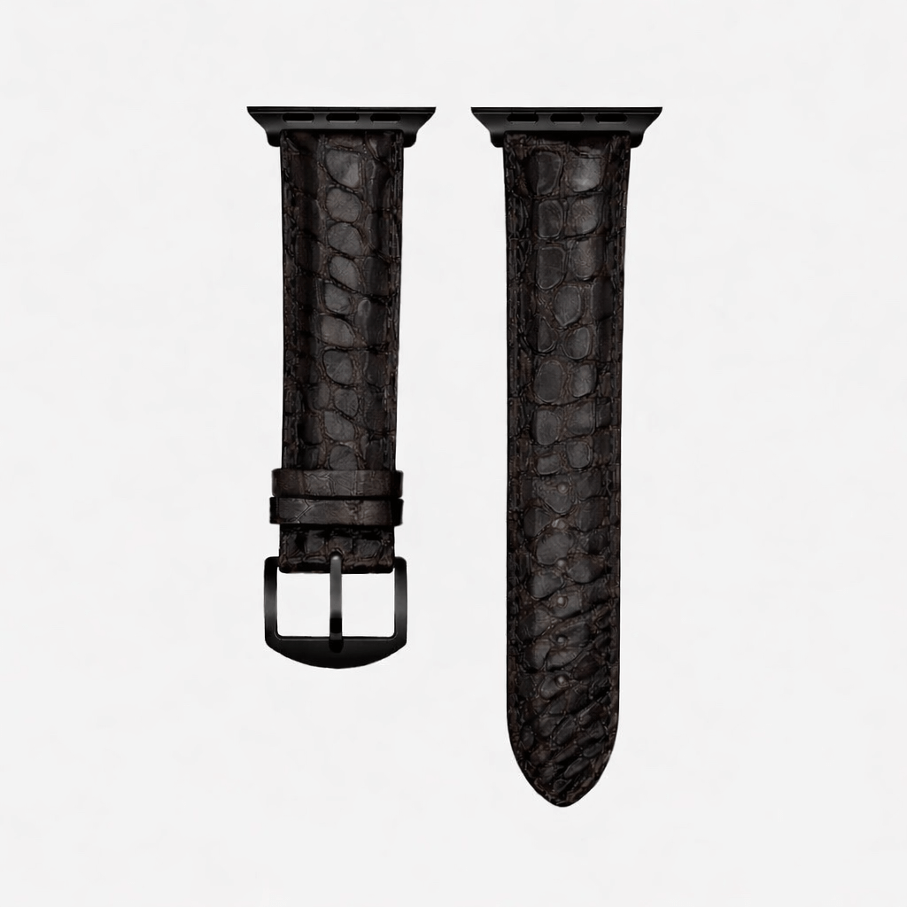 Dunkelbraunes Apple Watch Armband Echt Alligator aus Louisiana-Alligatorleder, traditionell gegerbt in Italien.