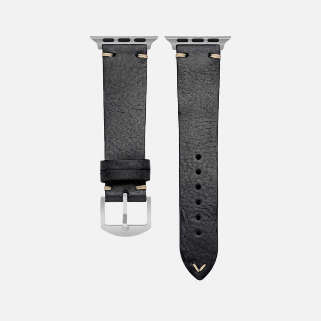 Hunter Apple Watch Armband Leder Schwarz aus vegetabil gegerbtem Rindleder, stilvolles Design für Business und Freizeit.