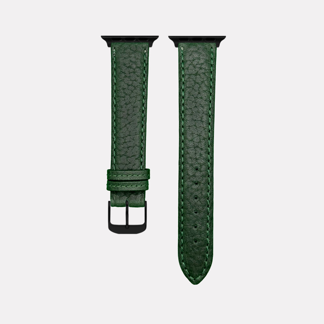 Apple Watch Stierlederarmband Torro Dunkelgrün in hochwertigem spanischem Leder, handgearbeitet für Stil und Langlebigkeit.