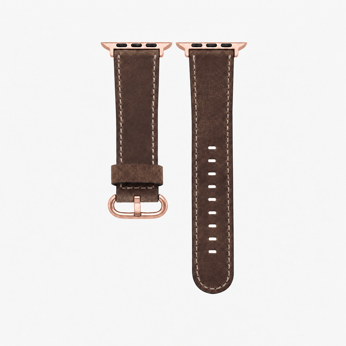 Apple Watch Lederarmband Vintage – Dunkelbraun, dunkelbraunes Rindleder mit rosegoldenem Hardware-Design.