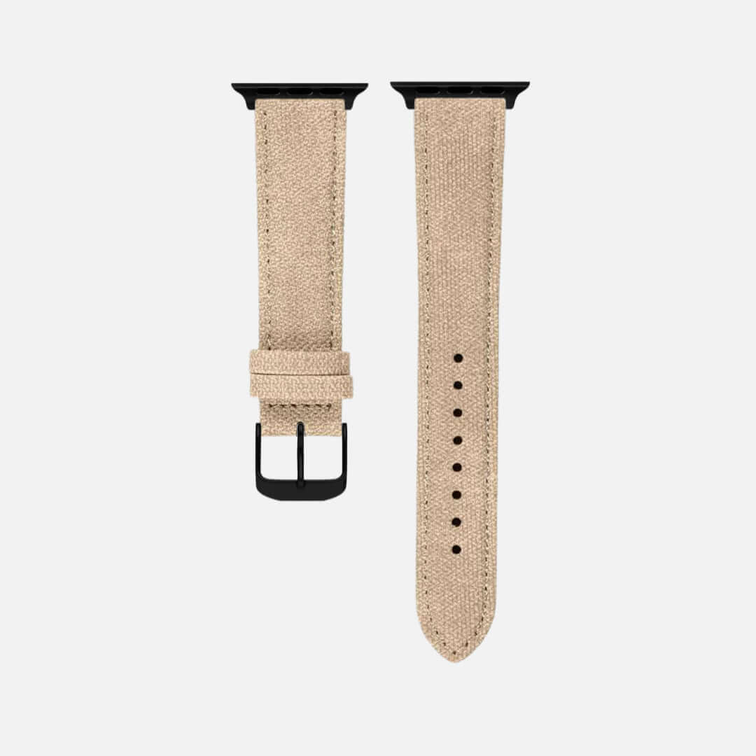 Beiges Apple Watch Band Baumwolle aus veganem Canvas, 22 mm, wasserabweisend, elegant für Alltag und Business.