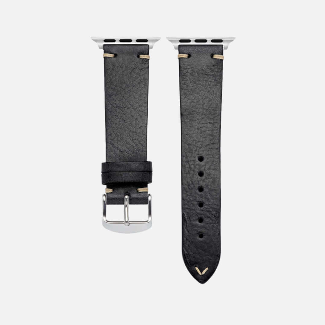 Hunter Apple Watch Armband Leder Schwarz aus vegetabil gegerbtem Rindleder, stilvoll und hochwertig, ideal für Business und Alltag.