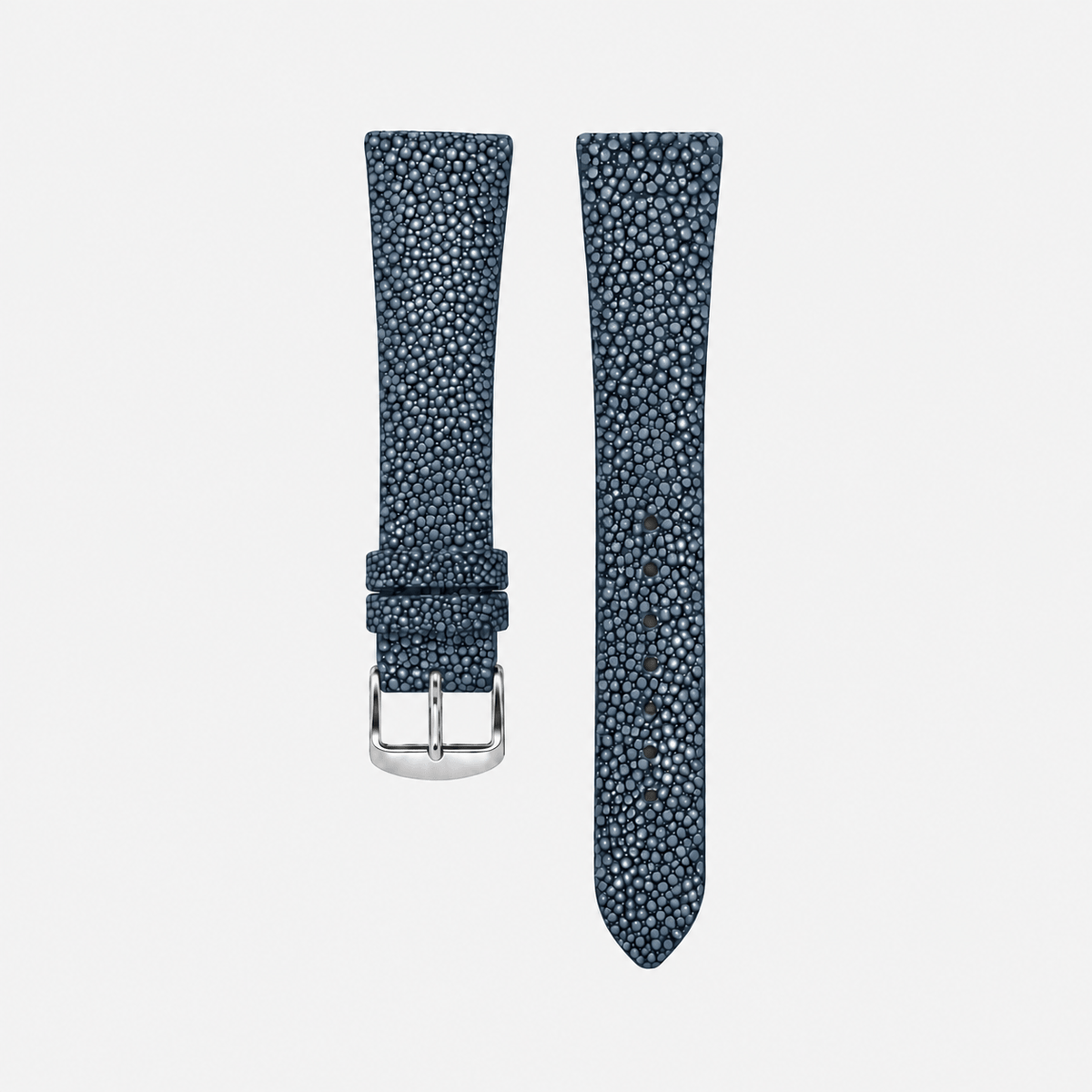 Marine – Uhrenarmband aus hochwertigem Rochenleder in Blau, handgefertigt, 118x75mm, mit perlenartiger Struktur.
