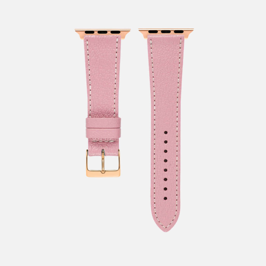 Rosa kurzes Apple Watch Armband- Biarritz aus Ziegenleder mit marmorierter Maserung und wasserabweisendem Futter.