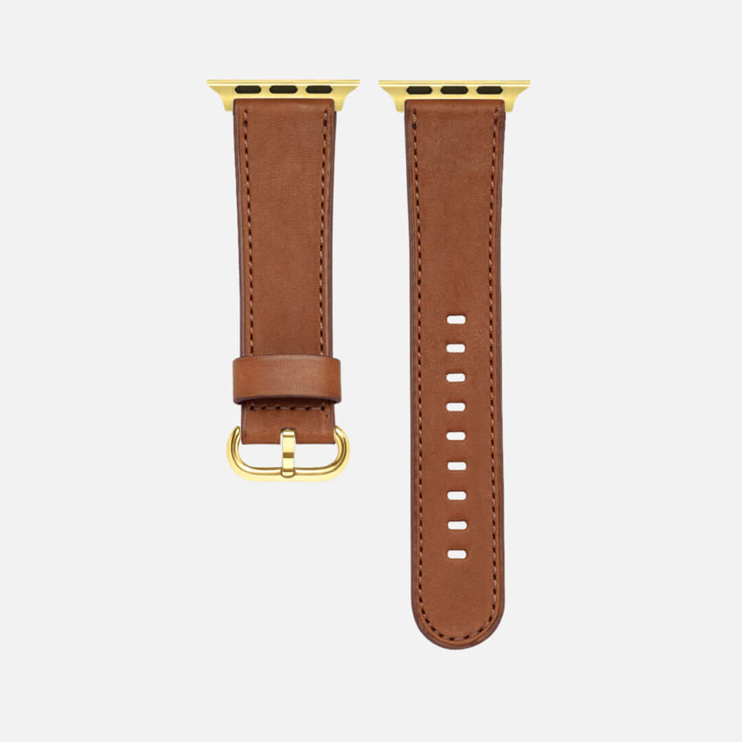 Sattelbraunes Apple Watch Armband Leder - Bidart von FLUCO, handgefertigt aus Barenia Leder, zeigt elegantes und zeitloses Design.