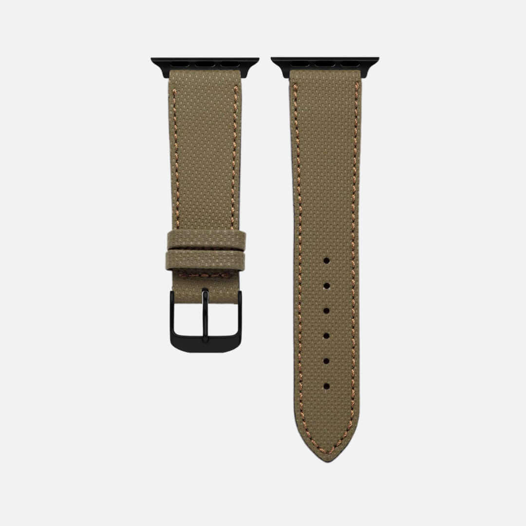 Olivgrünes Apple Watch Lederarmband Wasserfest | Nautilus, sportliches Rindlederarmband mit wasserdichter Beschichtung für Outdoor-Aktivitäten.