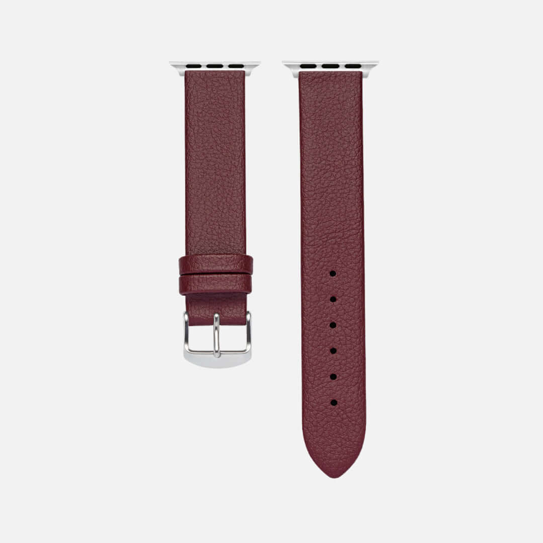 Apple Watch Lederarmband Vegan aus Weinleder – Bordeaux, elegant und umweltfreundlich, aus Weinabfällen gefertigt in Bordeauxrot.