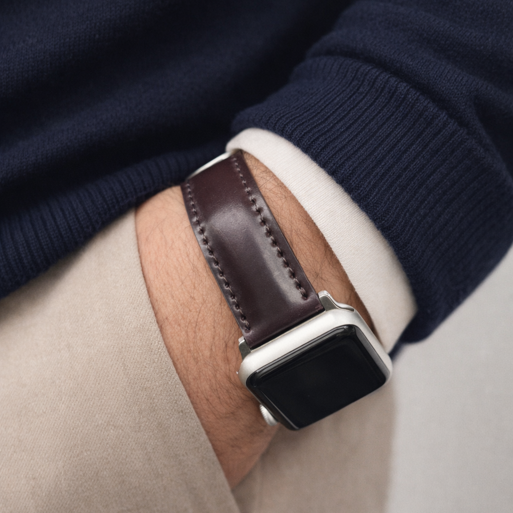 Apple Watch strap luxury made from Horween Shell Cordovan in Oxblood