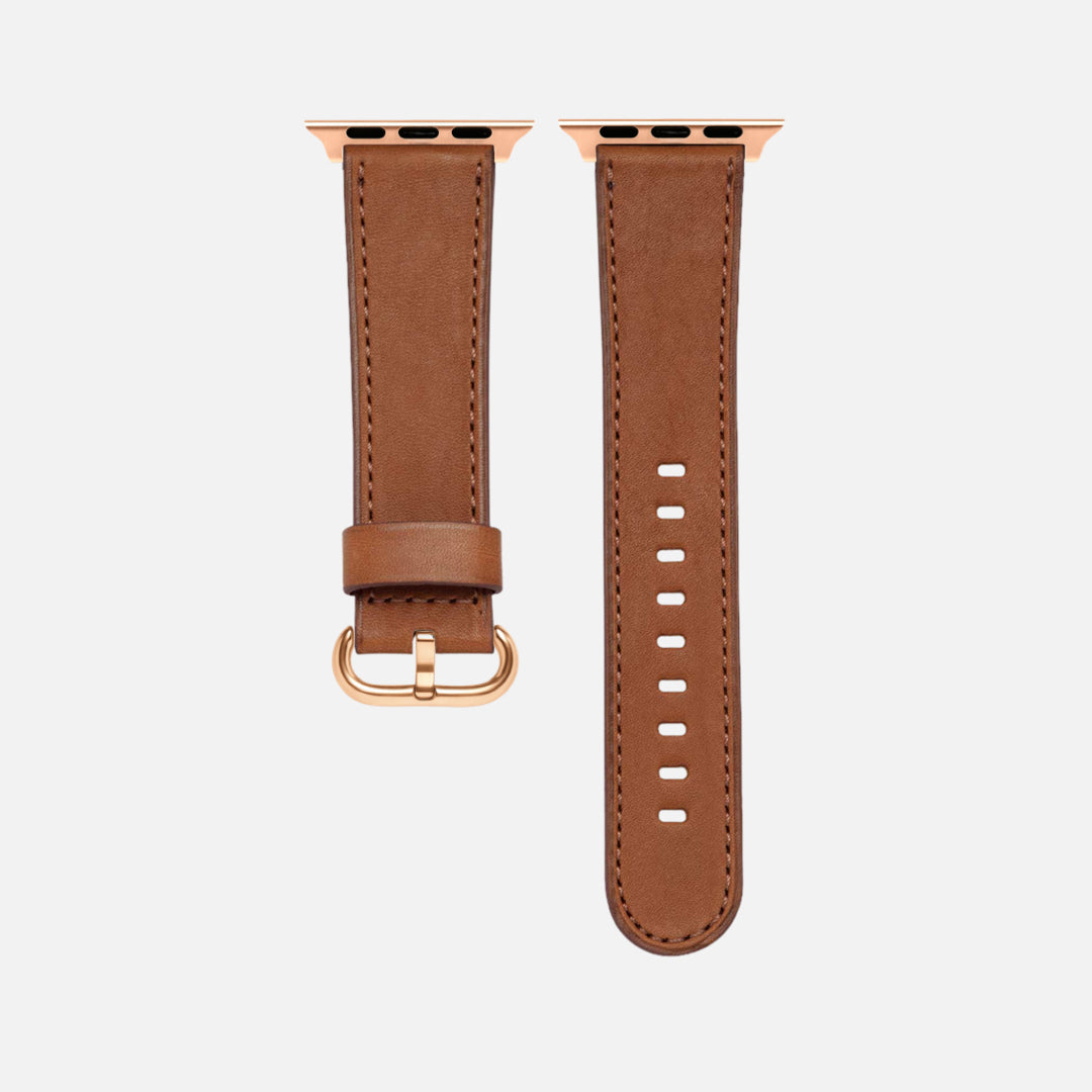 Sattelbraunes Apple Watch Armband Leder - Bidart aus hochwertigem Barenia Leder, handgefertigt für zeitlosen Stil und Langlebigkeit.