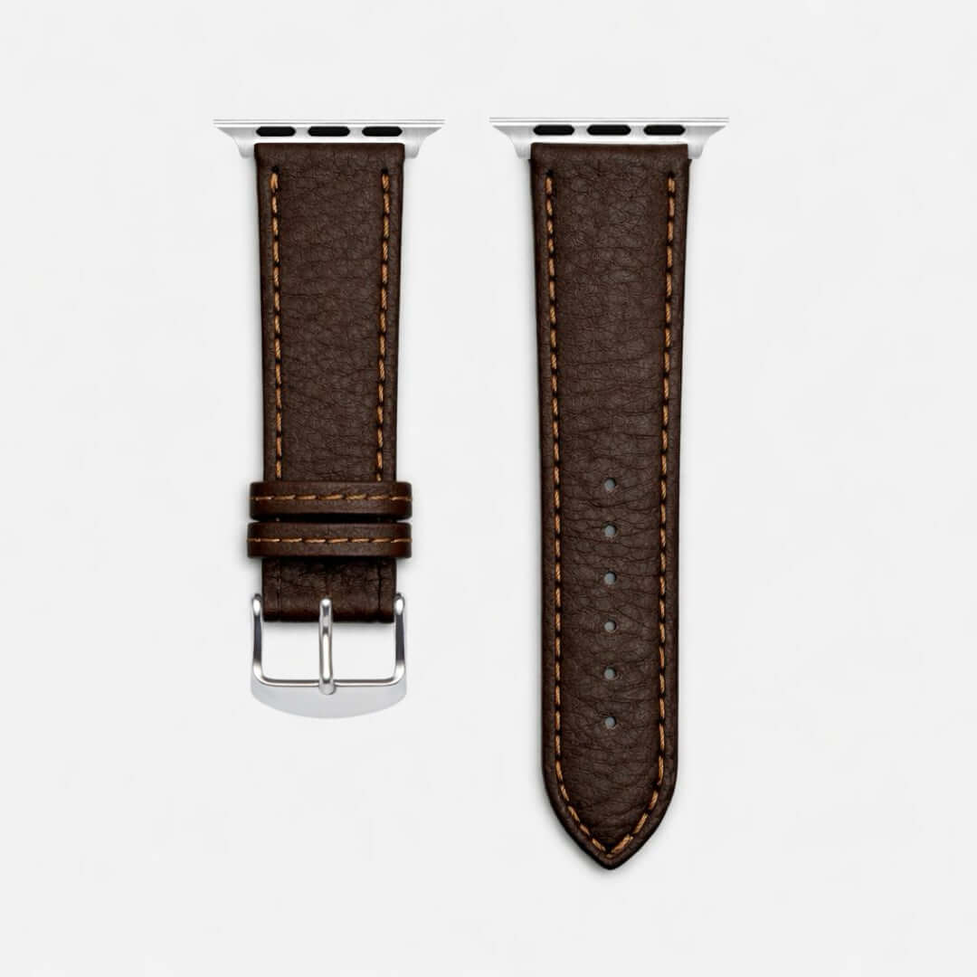 Apple Watch Stierlederarmband Torro Modern Dunkelbraun, handgefertigt aus spanischem Stiernackenleder, hochwertiges Design.