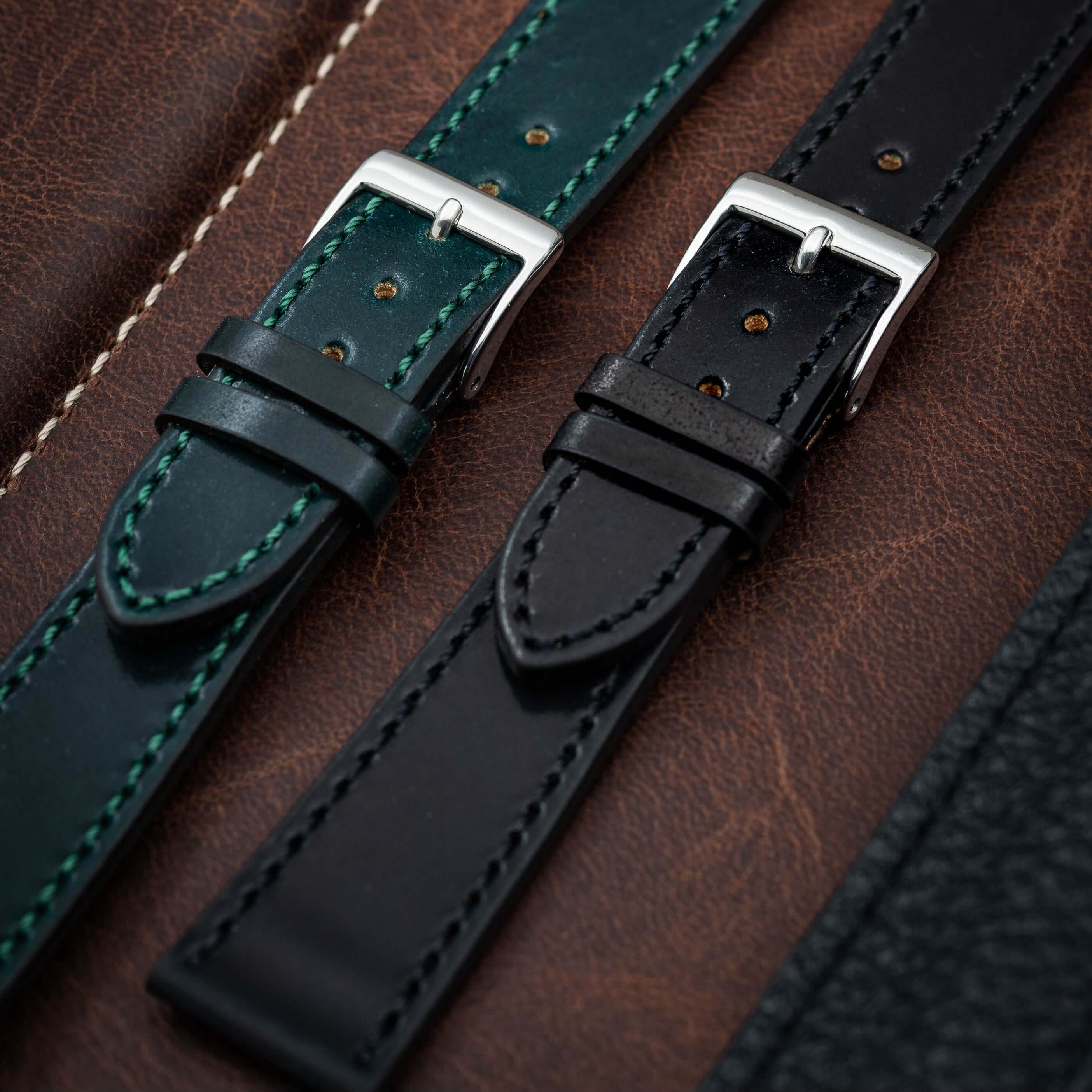 Horween Chrom Excel Leder Uhrenarmband, luxuriöses handgefertigtes Armband, hochwertige Lederverarbeitung mit silberner Schnalle