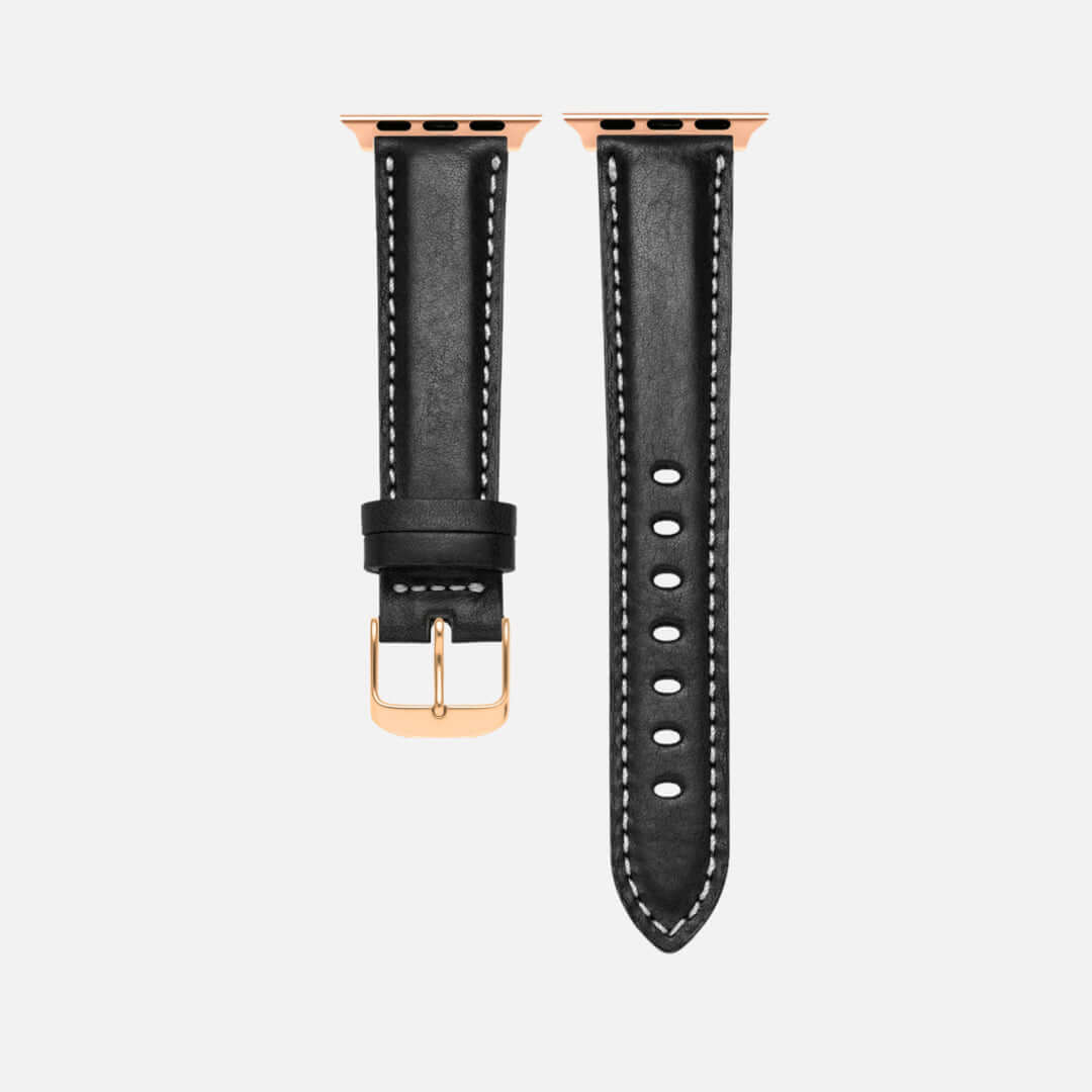 Apple Watch Lederarmband Casablanca – Schwarz, elegantes Lederband aus italienischem Rindleder für Apple Watch Series 1 bis 10 und Ultra.