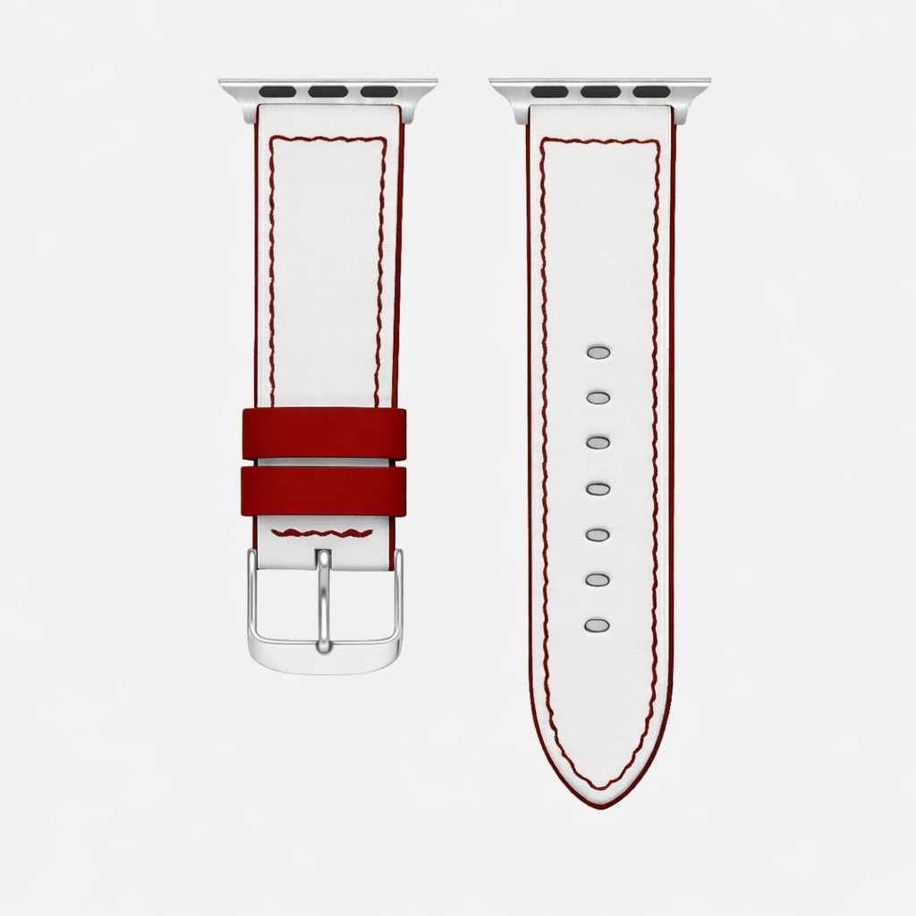 Das Sandlot – Weißes Baseball-Leder Apple Watch Band aus deutschem Kalbleder, inspiriert von Baseballtextur, hochwertig und authentisch.
