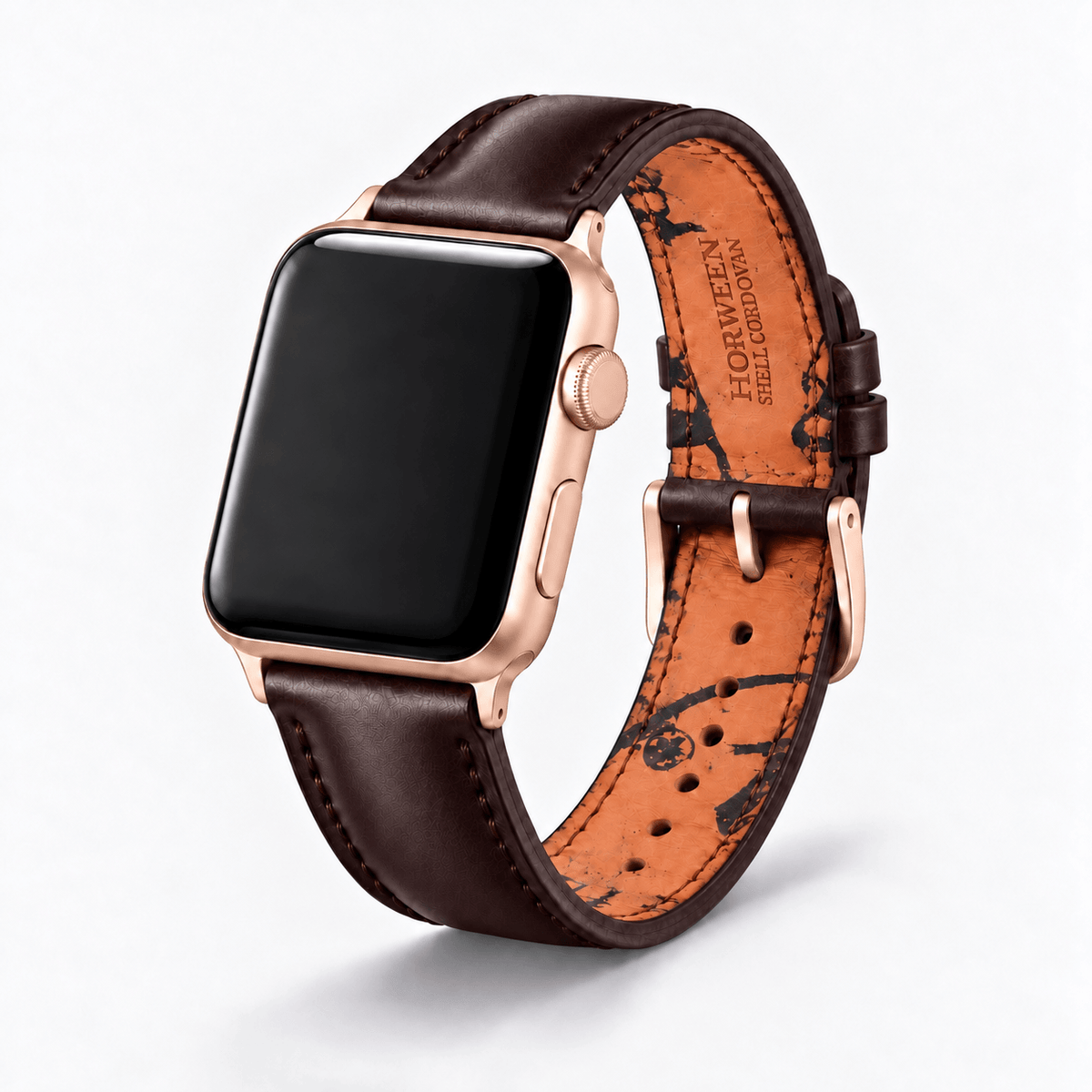 Apple Watch Armband Luxus aus Horween Shell Cordovan in Oxblood, stilvolles Design und edles Leder.